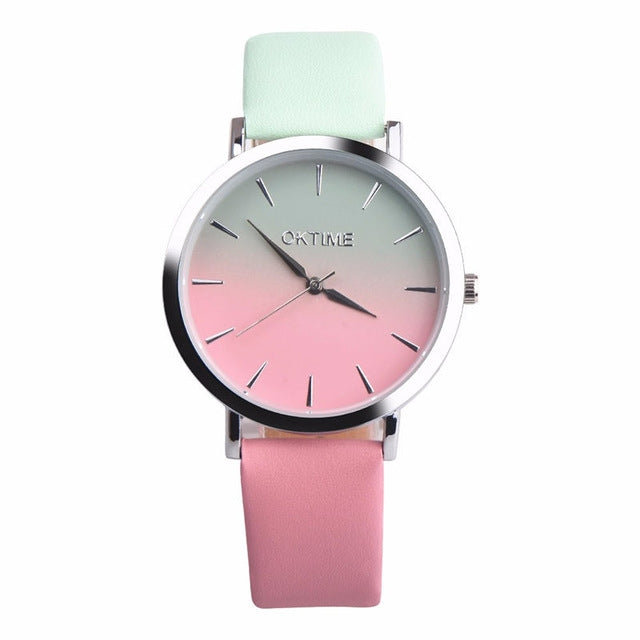 OKTIME WOK13402 2 PCS Retro Gradient Color Design Leather Belt Quartz Watch for Men / Women