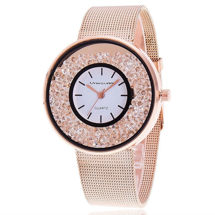 Quick Sand Alloy Mesh Belt Watch(Rose gold)