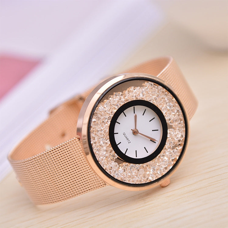 Quick Sand Alloy Mesh Belt Watch(Rose gold)