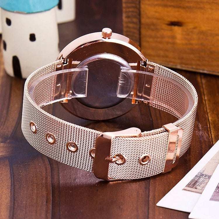 Quick Sand Alloy Mesh Belt Watch(Rose gold)