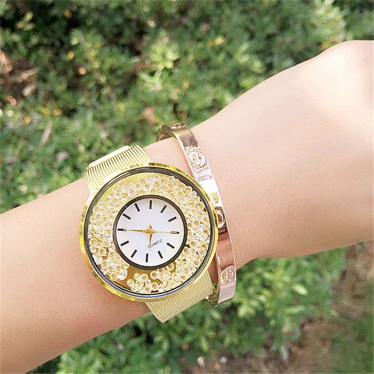 Quick Sand Alloy Mesh Belt Watch(Rose gold)