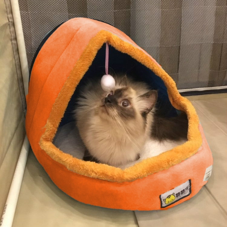 Pet Dog Cat  Warm Soft Bed Pet Cushion Dog Kennel Cat Castle Foldable Puppy House with Toy Ball, Size:S