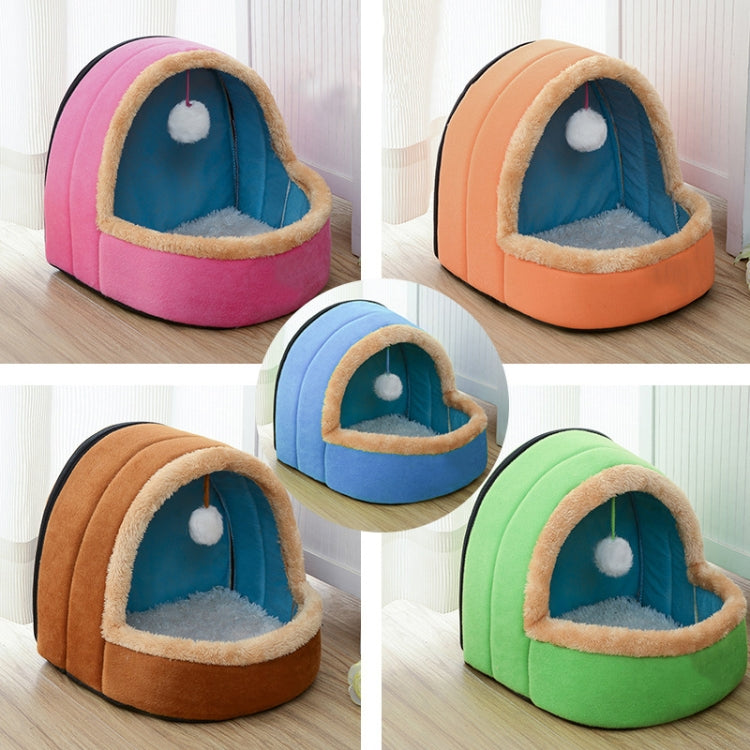 Pet Dog Cat  Warm Soft Bed Pet Cushion Dog Kennel Cat Castle Foldable Puppy House with Toy Ball, Size:S
