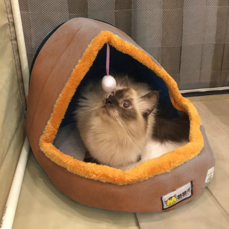 Pet Dog Cat  Warm Soft Bed Pet Cushion Dog Kennel Cat Castle Foldable Puppy House with Toy Ball, Size:M