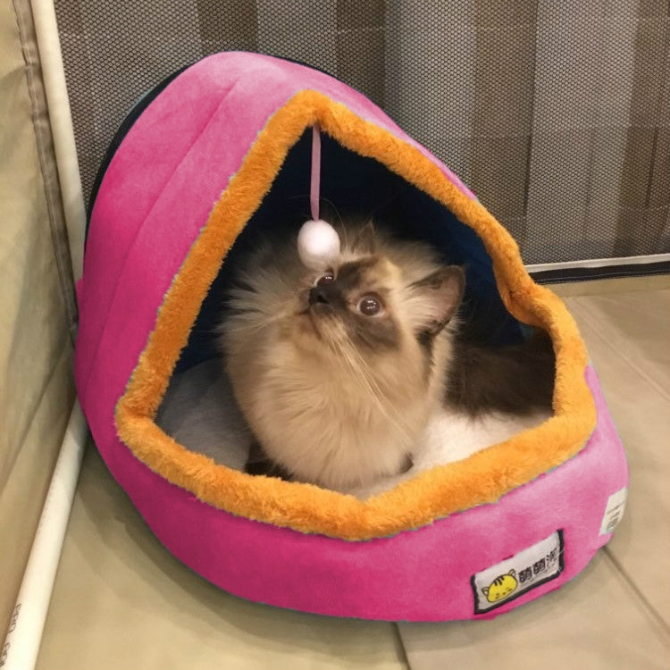 Pet Dog Cat  Warm Soft Bed Pet Cushion Dog Kennel Cat Castle Foldable Puppy House with Toy Ball, Size:M