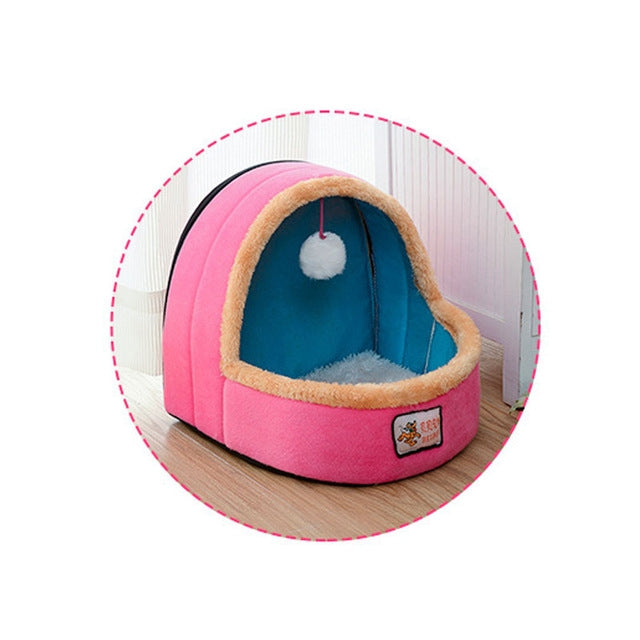 Pet Dog Cat  Warm Soft Bed Pet Cushion Dog Kennel Cat Castle Foldable Puppy House with Toy Ball, Size:M