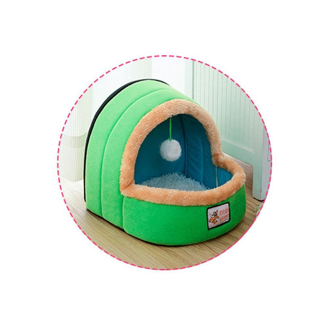 Pet Dog Cat  Warm Soft Bed Pet Cushion Dog Kennel Cat Castle Foldable Puppy House with Toy Ball, Size:M