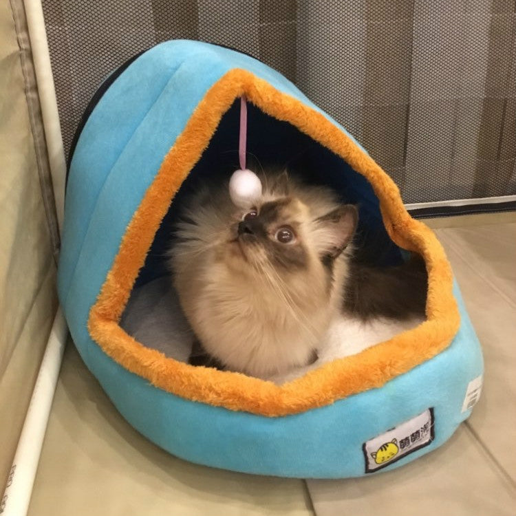 Pet Dog Cat  Warm Soft Bed Pet Cushion Dog Kennel Cat Castle Foldable Puppy House with Toy Ball, Size:M