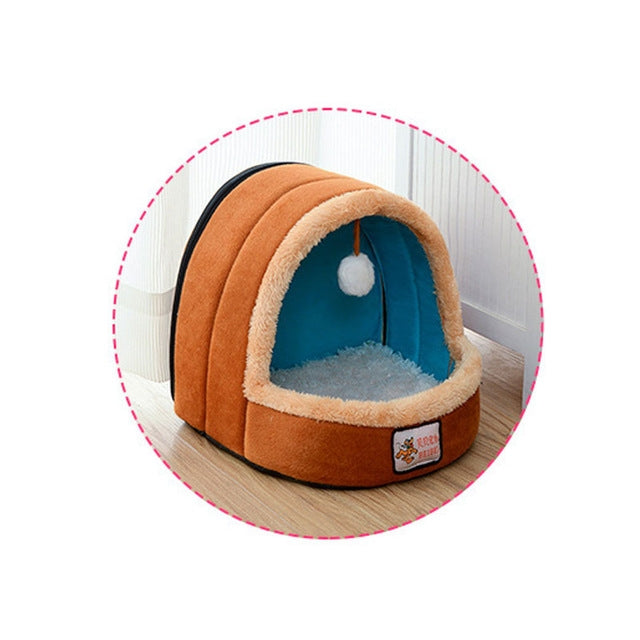 Pet Dog Cat  Warm Soft Bed Pet Cushion Dog Kennel Cat Castle Foldable Puppy House with Toy Ball, Size:L