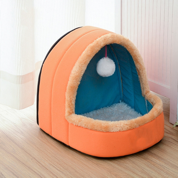 Pet Dog Cat  Warm Soft Bed Pet Cushion Dog Kennel Cat Castle Foldable Puppy House with Toy Ball, Size:L
