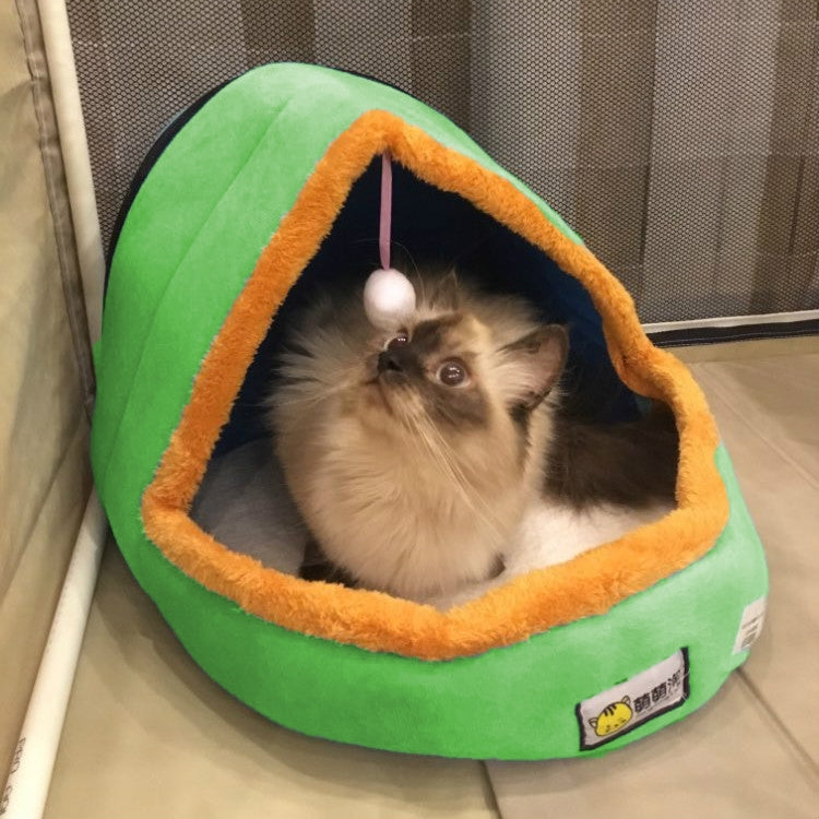 Pet Dog Cat  Warm Soft Bed Pet Cushion Dog Kennel Cat Castle Foldable Puppy House with Toy Ball, Size:L