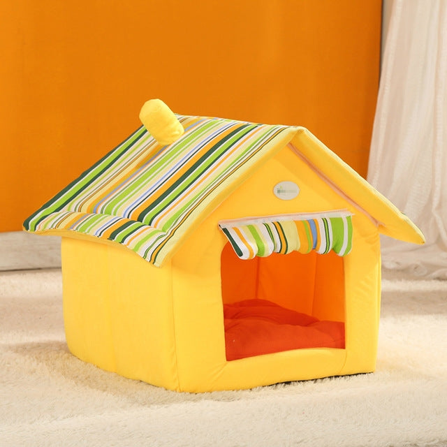 Removable Washable Dog House Warm Soft Home Shape Bed With Cushion for Dog Cat, Size:L