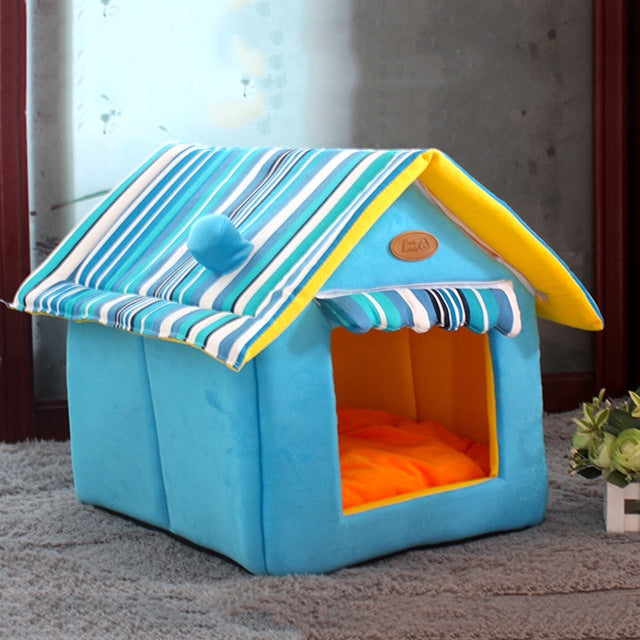 Removable Washable Dog House Warm Soft Home Shape Bed With Cushion for Dog Cat, Size:L