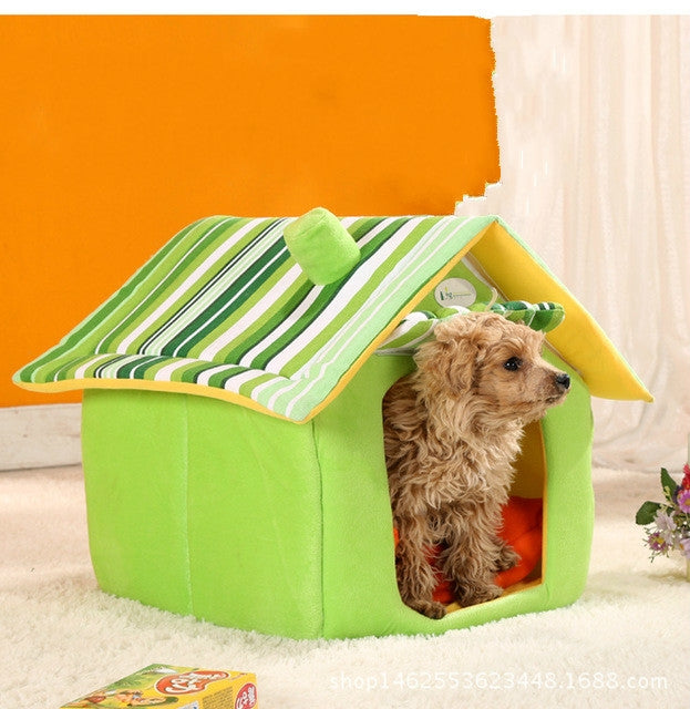 Removable Washable Dog House Warm Soft Home Shape Bed With Cushion for Dog Cat, Size:L