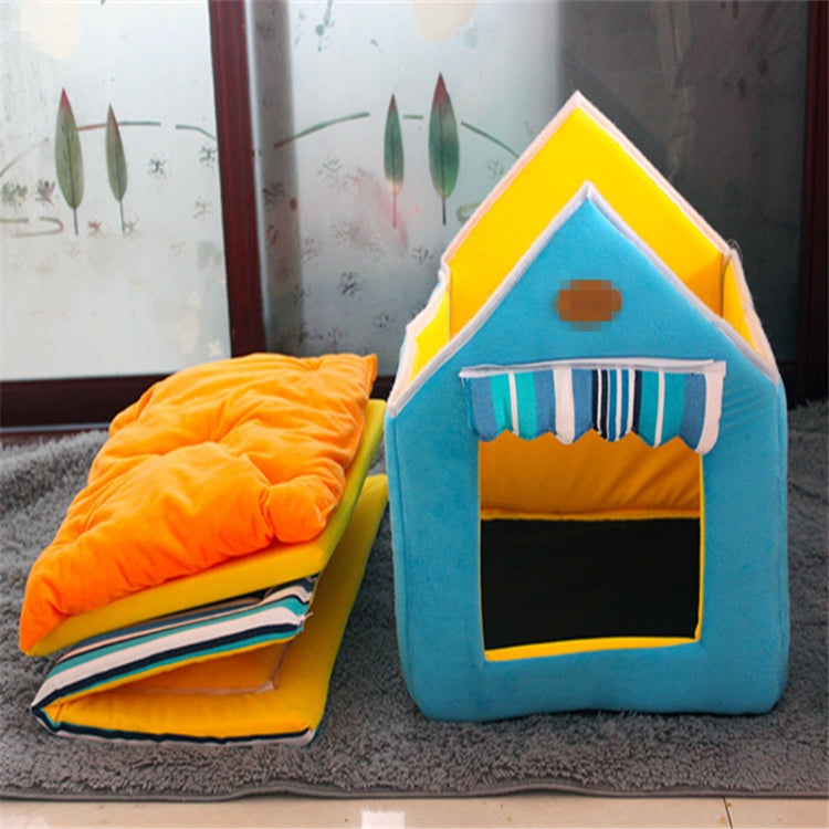 Removable Washable Dog House Warm Soft Home Shape Bed With Cushion for Dog Cat, Size:S