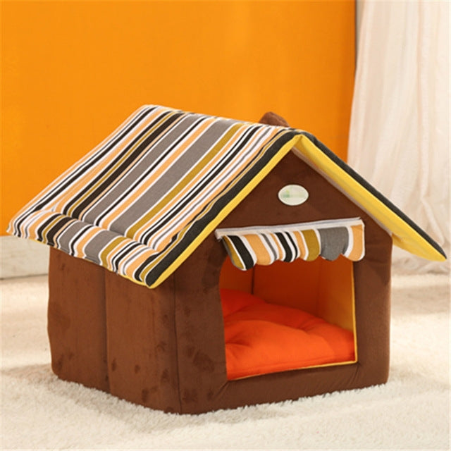 Removable Washable Dog House Warm Soft Home Shape Bed With Cushion for Dog Cat, Size:XL