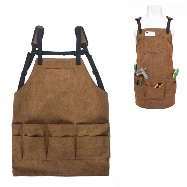 Mud Color Thickened Multi-pocket Adjustable Canvas Garden Work Apron