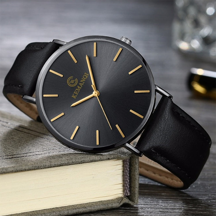 KEMANQI Simple Ultra-thin Waterproof Steel Mesh Belt Quartz Watch for Men