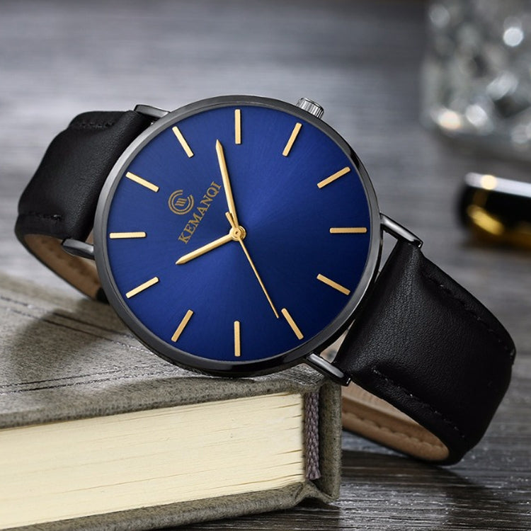 KEMANQI Simple Ultra-thin Waterproof Steel Mesh Belt Quartz Watch for Men