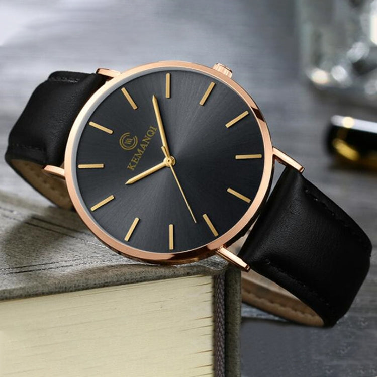 KEMANQI Simple Ultra-thin Waterproof Steel Mesh Belt Quartz Watch for Men
