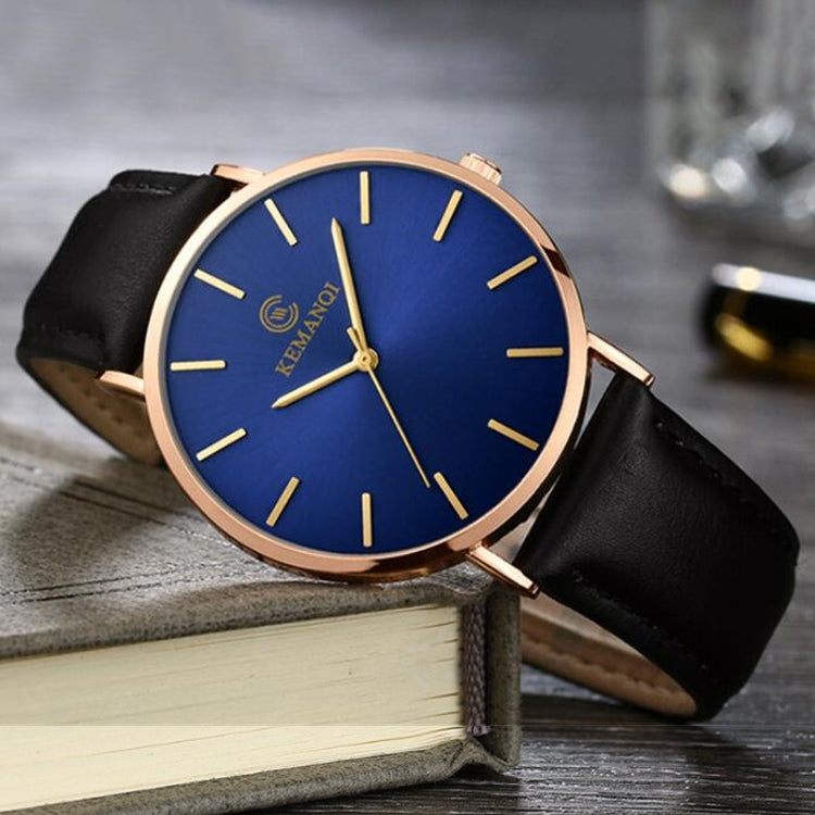 KEMANQI Simple Ultra-thin Waterproof Steel Mesh Belt Quartz Watch for Men