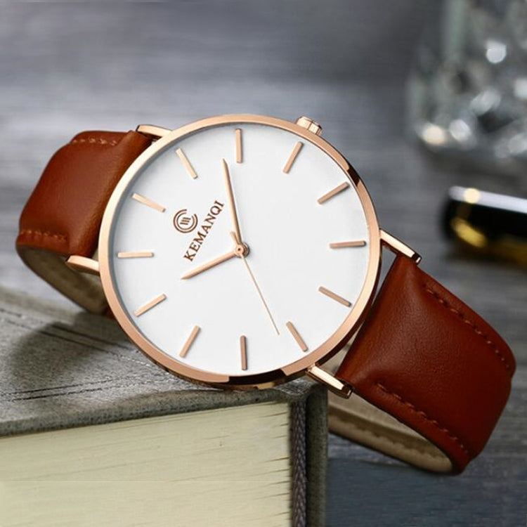 KEMANQI Simple Ultra-thin Waterproof Steel Mesh Belt Quartz Watch for Men