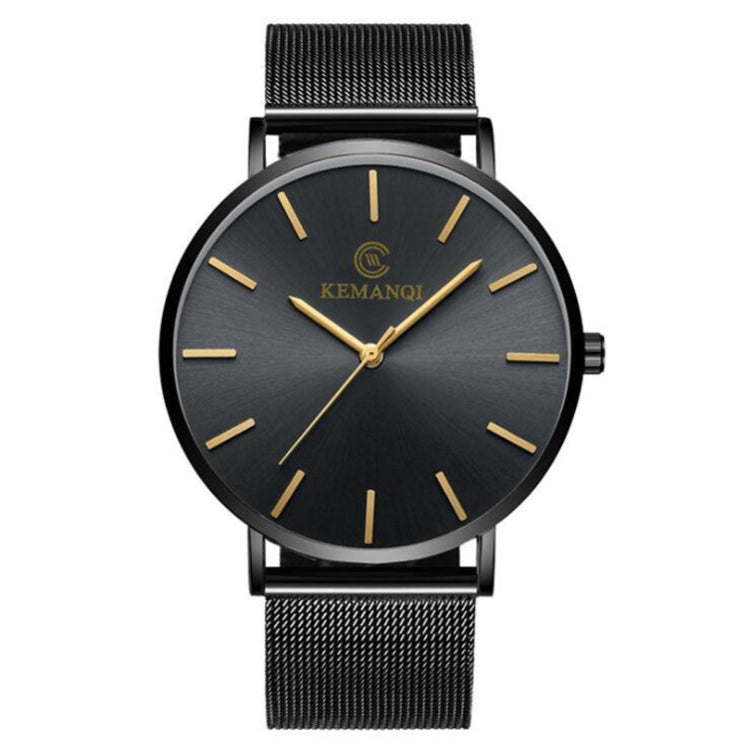 KEMANQI Simple Ultra-thin Waterproof Steel Mesh Belt Quartz Watch for Men