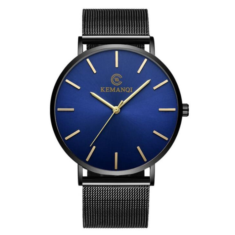 KEMANQI Simple Ultra-thin Waterproof Steel Mesh Belt Quartz Watch for Men