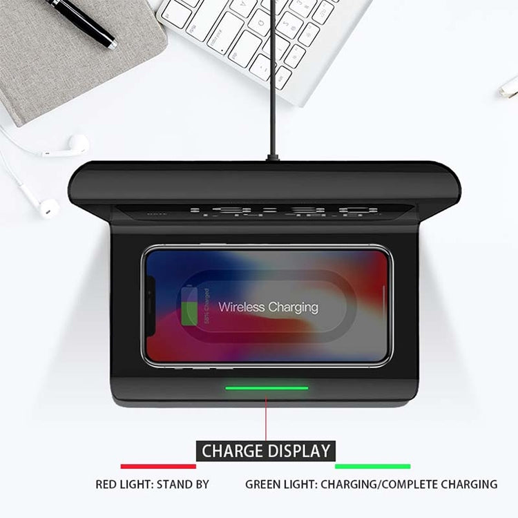RT1 10W QI Universal Multi-function Mobile Phone Wireless Charger with Alarm Clock & Time / Calendar / Temperature Display