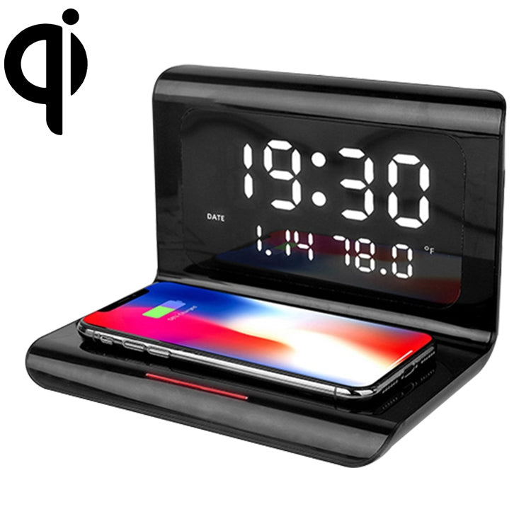 RT1 10W QI Universal Multi-function Mobile Phone Wireless Charger with Alarm Clock & Time / Calendar / Temperature Display