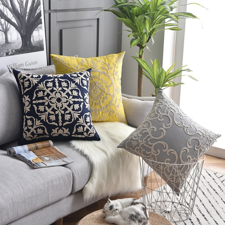Cotton Cord Embroidery Pillow Cushion Cover without Core, Size: 50x50cm