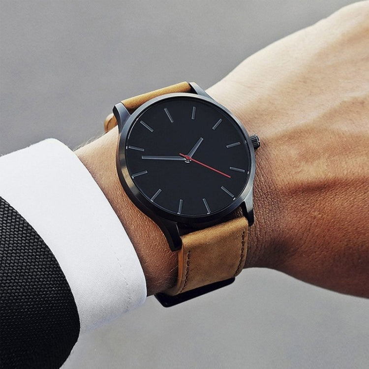 Men Simple Matte Leather Belt Quartz Watch