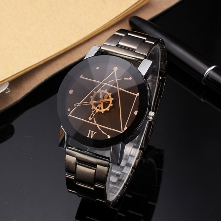 2 PCS Brown Glass Gear Tungsten Steel Strap Watch for Men / Women