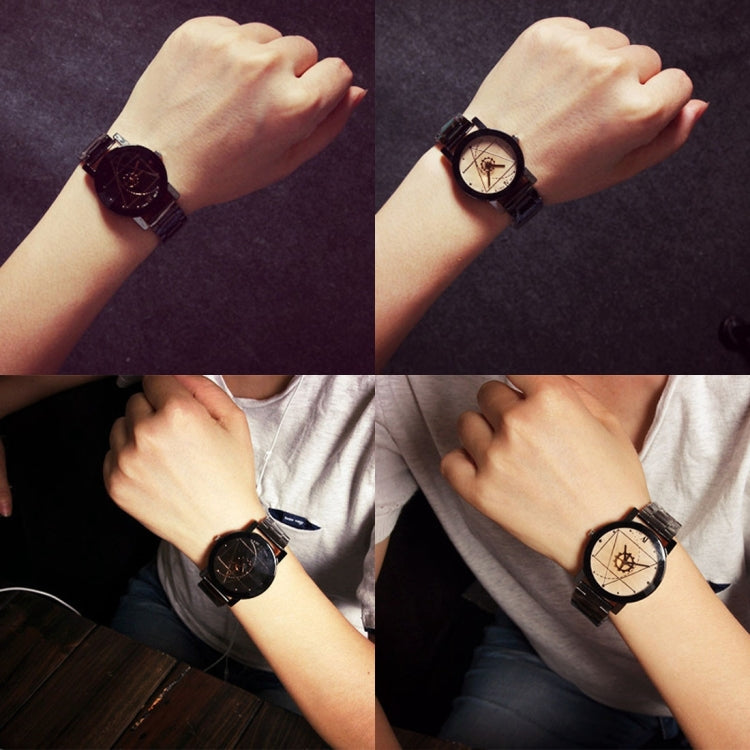 2 PCS Brown Glass Gear Tungsten Steel Strap Watch for Men / Women