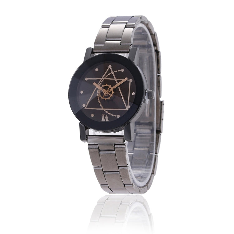2 PCS Brown Glass Gear Tungsten Steel Strap Watch for Men / Women
