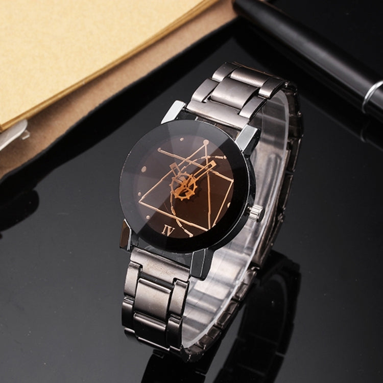 2 PCS Brown Glass Gear Tungsten Steel Strap Watch for Men / Women