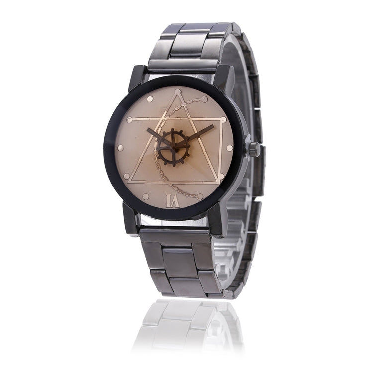 2 PCS Brown Glass Gear Tungsten Steel Strap Watch for Men / Women