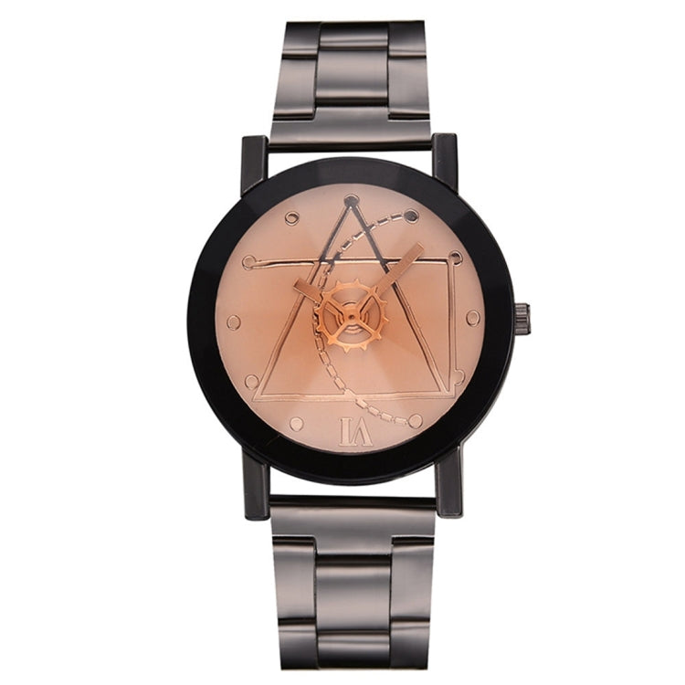 2 PCS Brown Glass Gear Tungsten Steel Strap Watch for Men / Women