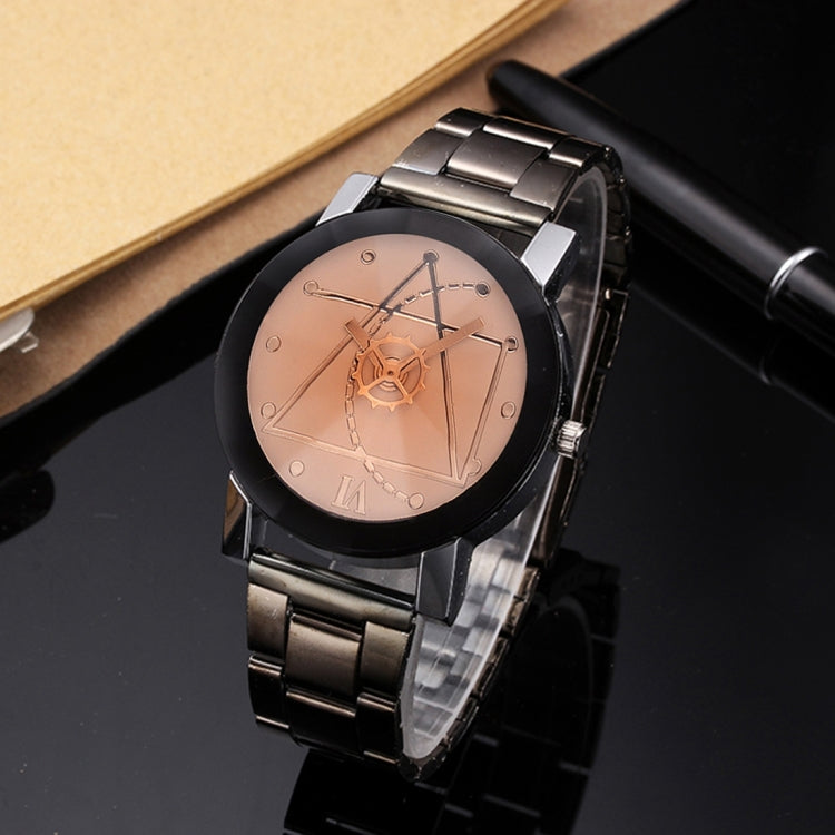2 PCS Brown Glass Gear Tungsten Steel Strap Watch for Men / Women