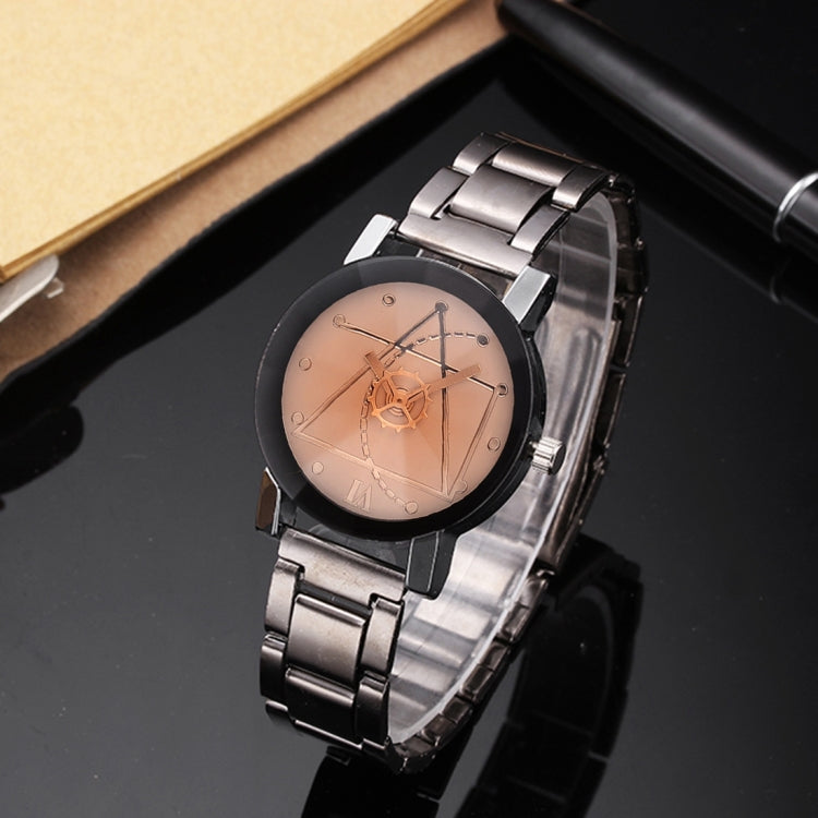 2 PCS Brown Glass Gear Tungsten Steel Strap Watch for Men / Women
