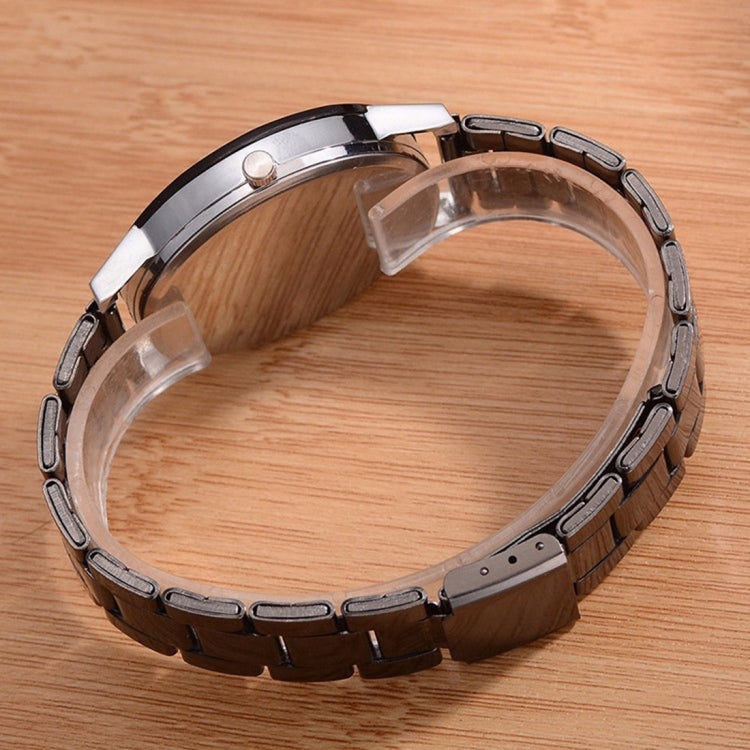 2 PCS Brown Glass Gear Tungsten Steel Strap Watch for Men / Women