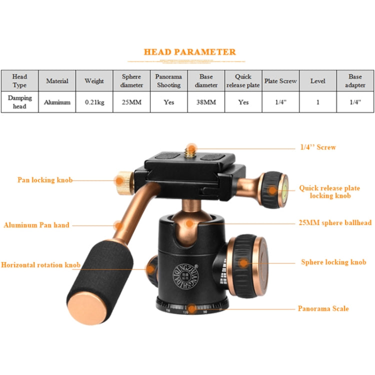 Q160s 4-Section Folding Legs Live Broadcast Aluminum Alloy Tripod Mount with Damping Tripod Ball-Head