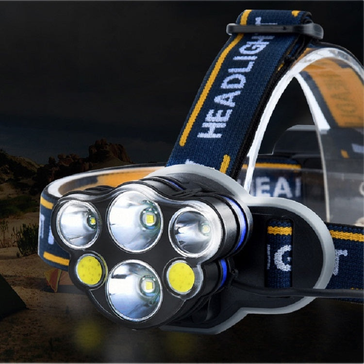 6-Core Strong Head Light Outdoor Long-Range Lighting Fishing Light, Specification:Set 2 Batteries and 1 Charger