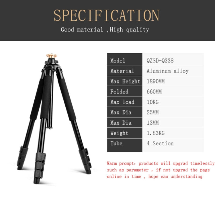 Q338 4-Section Folding Legs Live Broadcast Aluminum Alloy Tripod Mount With Three-dimensional Head