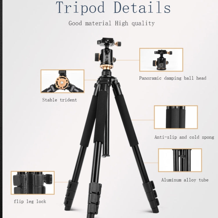 Q338 4-Section Folding Legs Live Broadcast Aluminum Alloy Tripod Mount With Three-dimensional Head