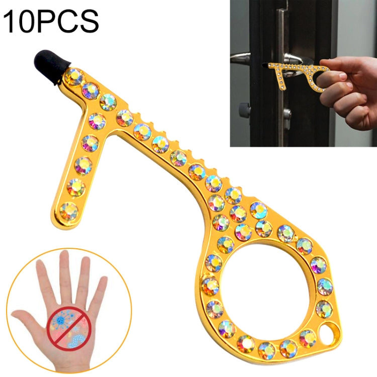 10 PCS Zinc Alloy Diamond-Studded Non-Contact Door Openner Safety Protection Door Hook Press Elevator Button Tool