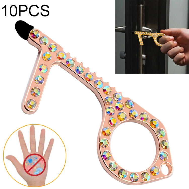 10 PCS Zinc Alloy Diamond-Studded Non-Contact Door Openner Safety Protection Door Hook Press Elevator Button Tool