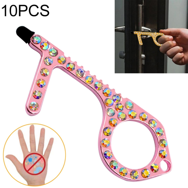 10 PCS Zinc Alloy Diamond-Studded Non-Contact Door Openner Safety Protection Door Hook Press Elevator Button Tool