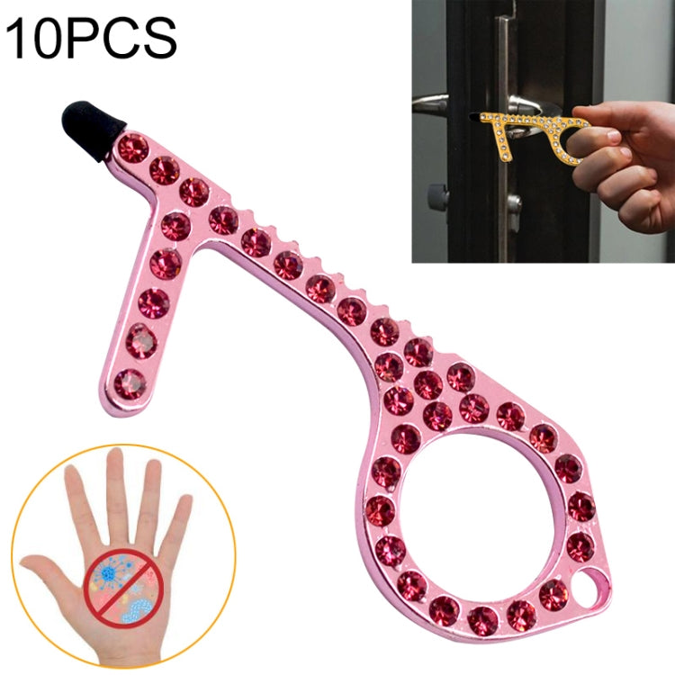 10 PCS Zinc Alloy Diamond-Studded Non-Contact Door Openner Safety Protection Door Hook Press Elevator Button Tool
