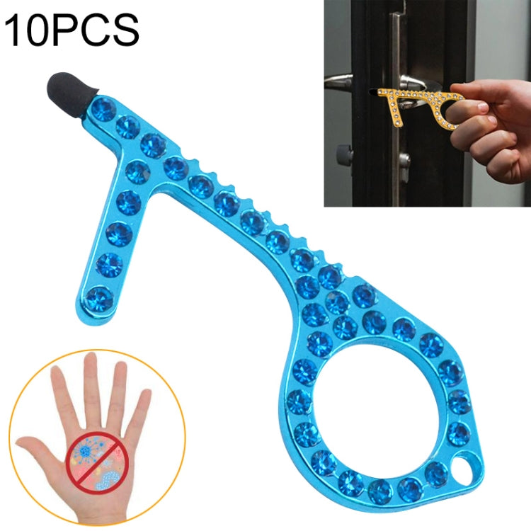10 PCS Zinc Alloy Diamond-Studded Non-Contact Door Openner Safety Protection Door Hook Press Elevator Button Tool